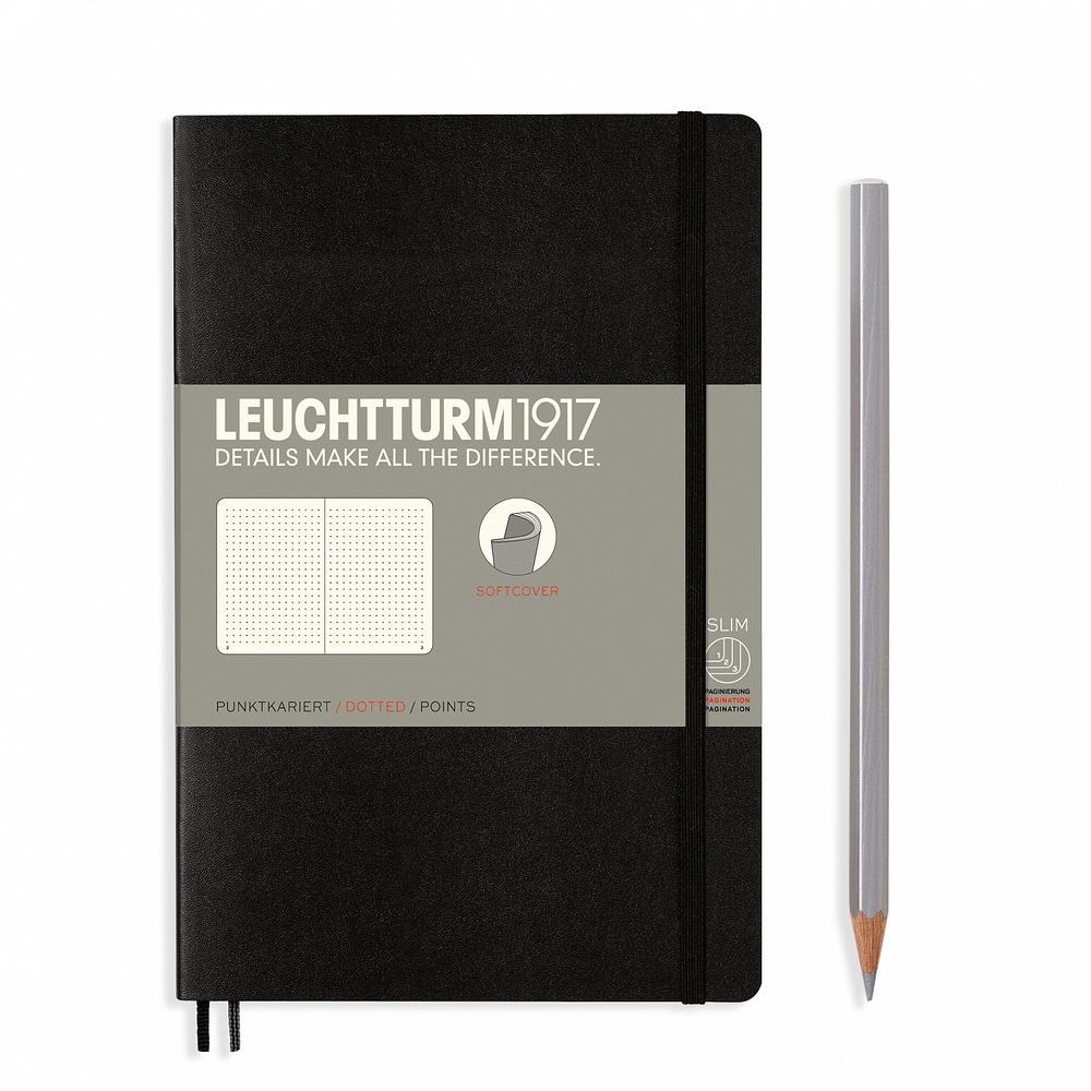 Leuchtturm1917 Notebook Paperback Softcover, Dotted, 123 Numbered Pages (Black) - B6+, 4004117538575