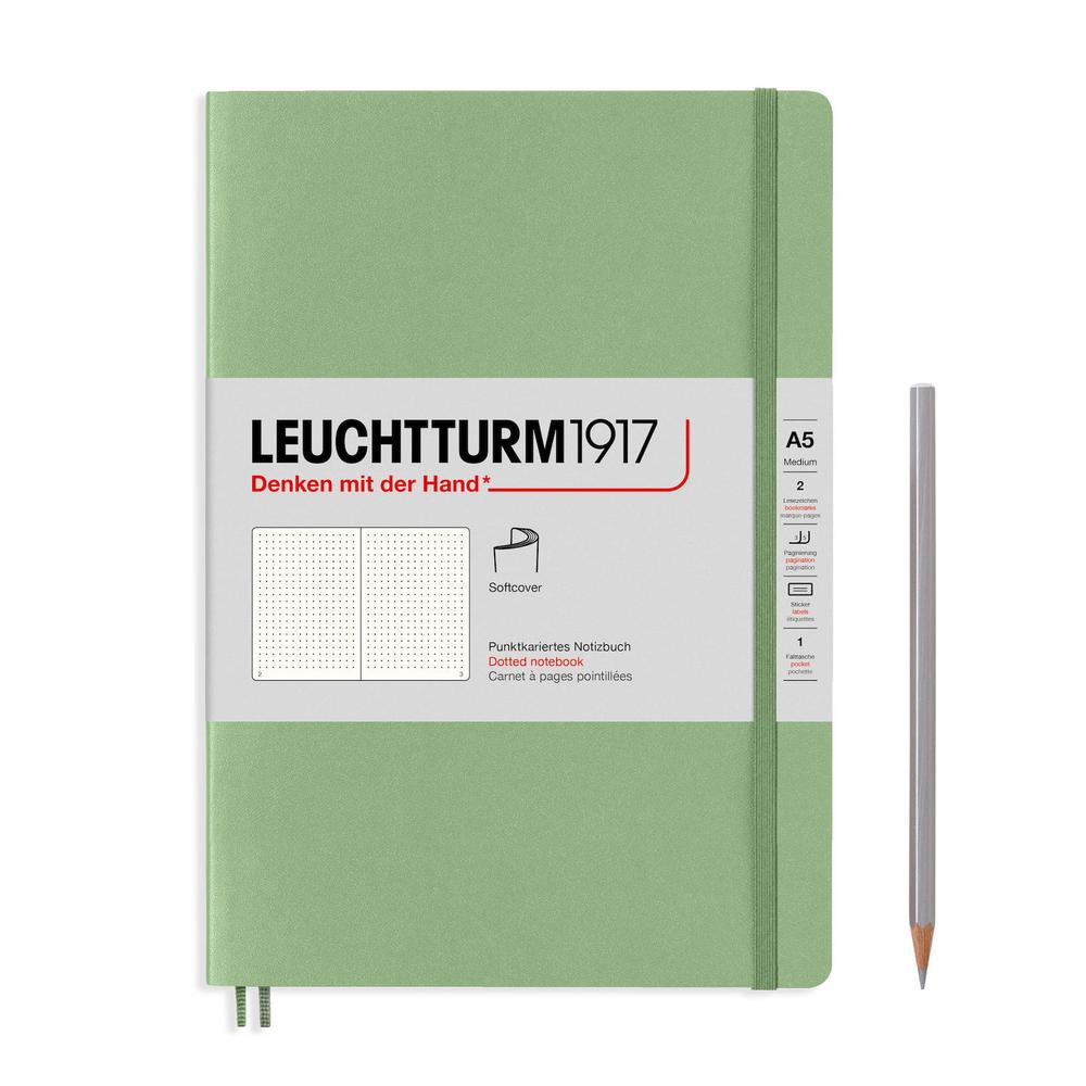 Leuchtturm1917 Notebook Softcover, Dotted, 123 Numbered Pages (Sage) - A5, 4004117570087