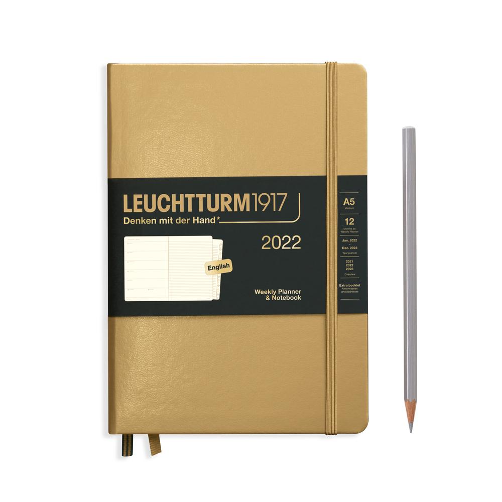 Leuchtturm1917: 2022 Weekly Planner & Notebook with Extra Booklet (Gold) - A5 Medium, 4004117591570