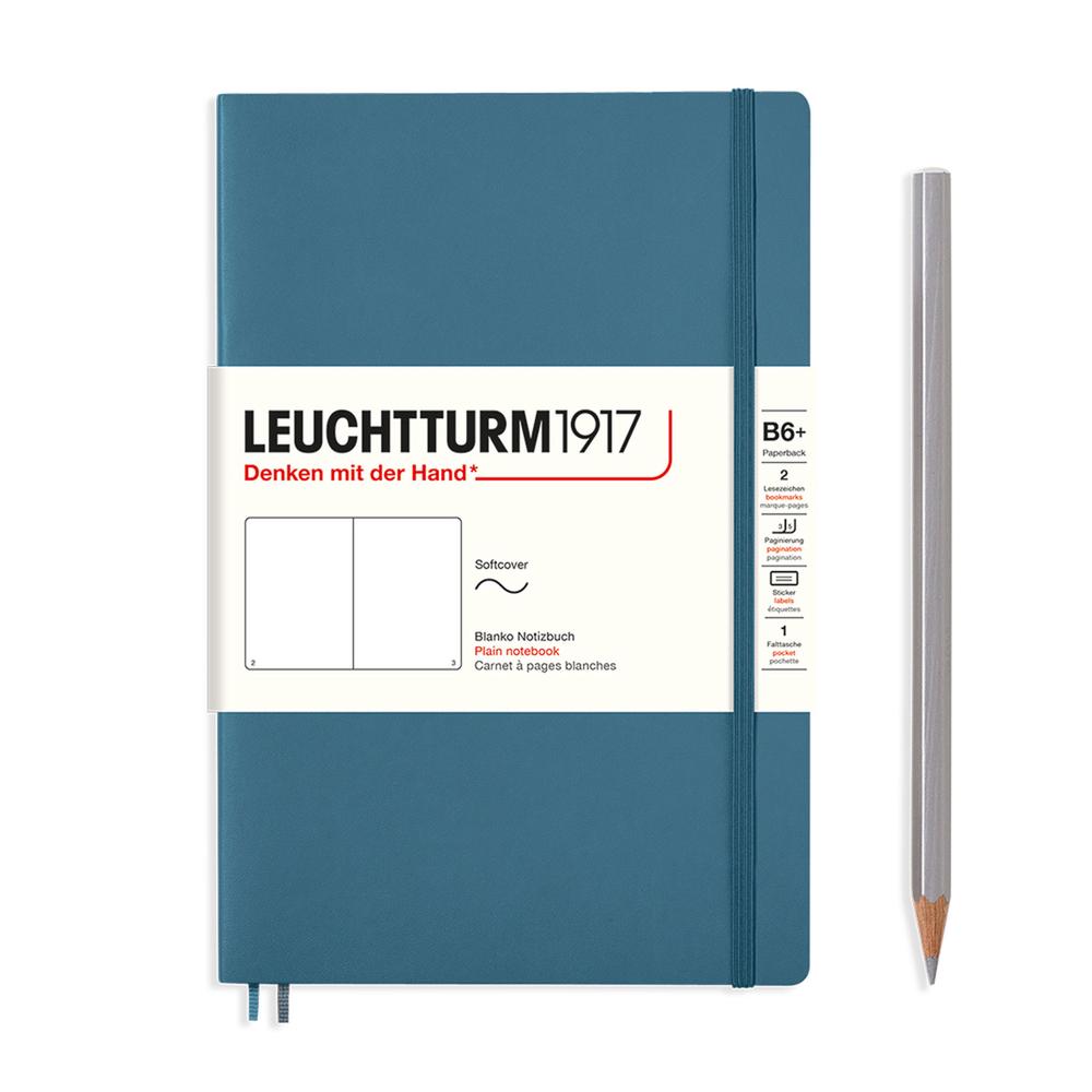 Leuchtturm1917 Softcover Plain Paperback Notebook, 123 Numbered Page (Stone Blue) - B6+, 4004117610844