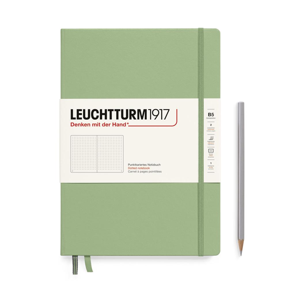 Composition Hardcover Dotted Notebook, 219 Numbered Page (Sage), 4004117616051