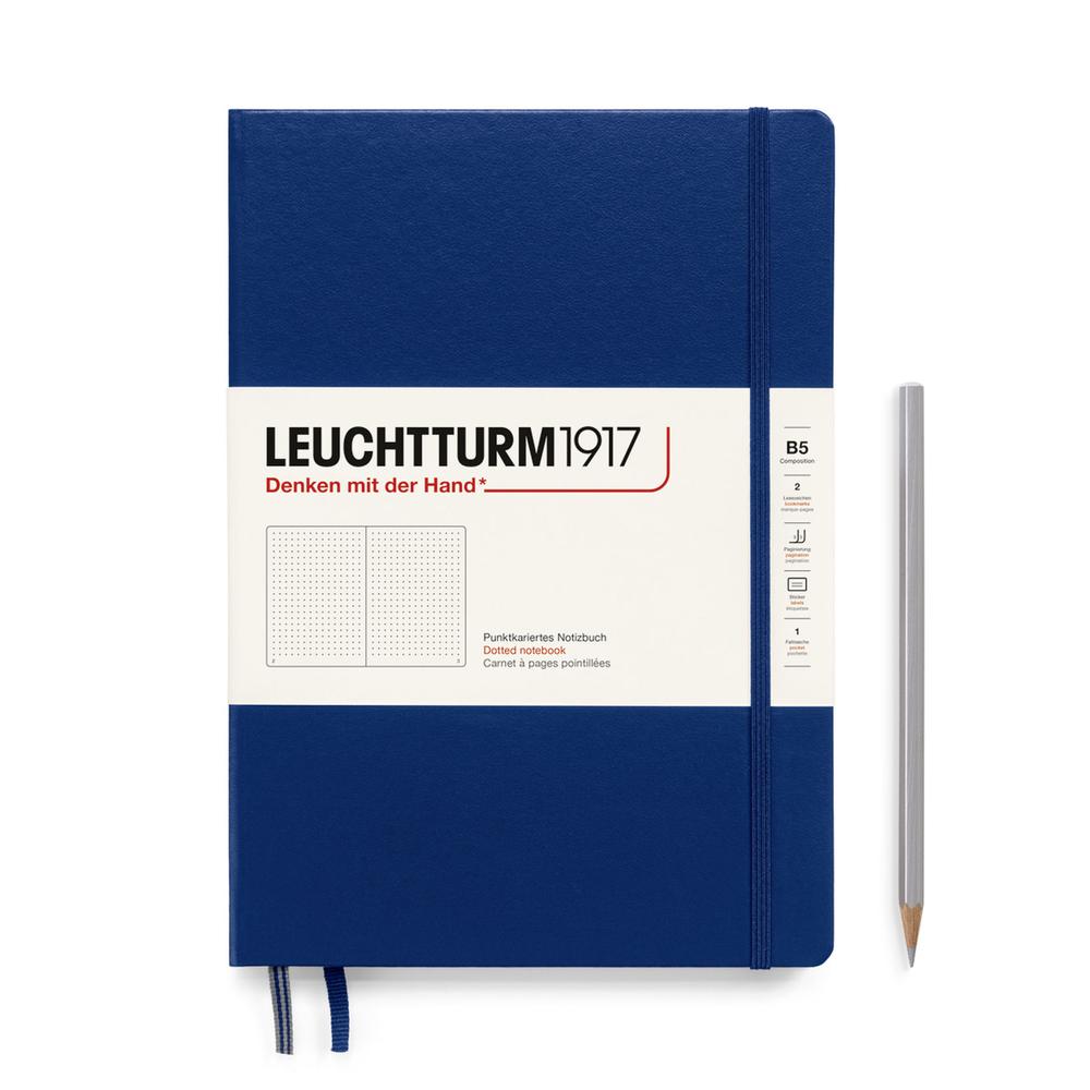 Composition Hardcover Dotted Notebook, 219 Numbered Page (Navy), 4004117616112