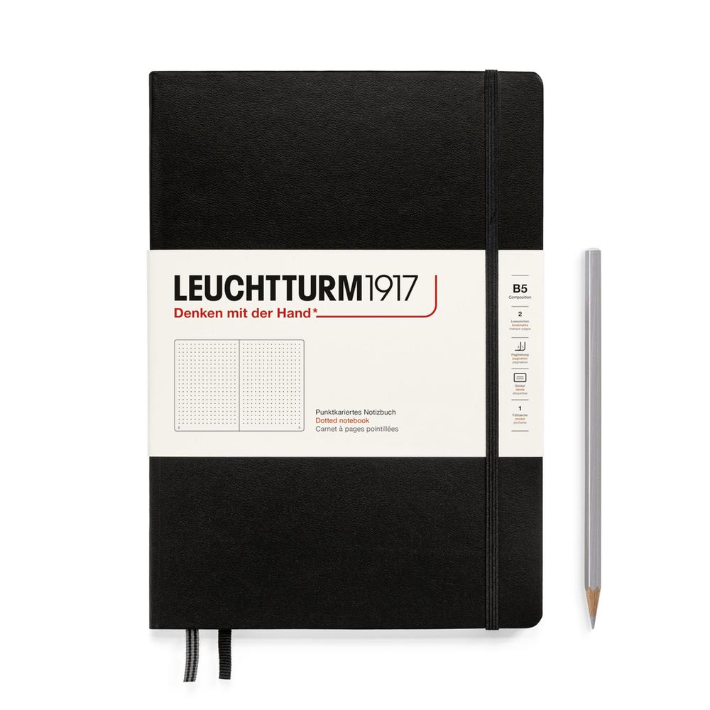 Composition Hardcover Dotted Notebook, 219 Numbered Page (Black), 4004117616174