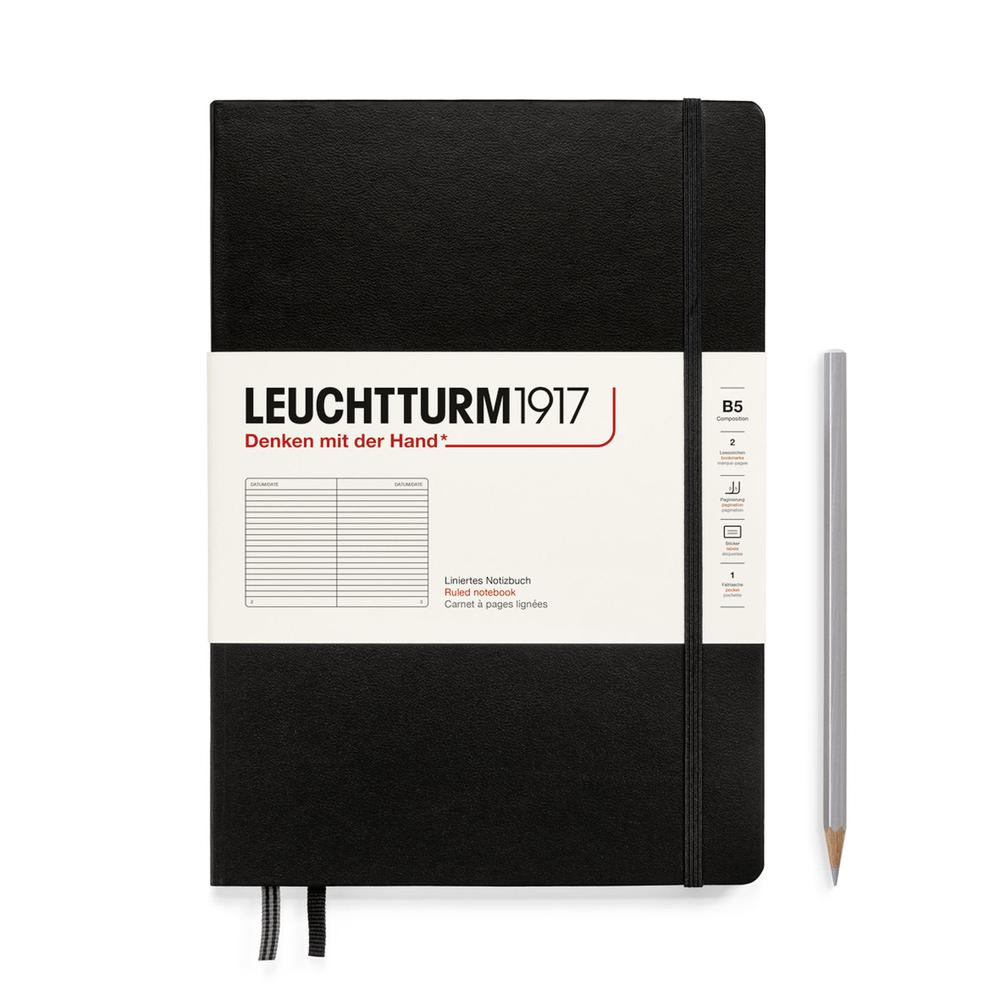 Leuchtturm1917 Composition Hardcover Ruled Notebook, 219 Numbered Page (Black) - B5, 4004117616181