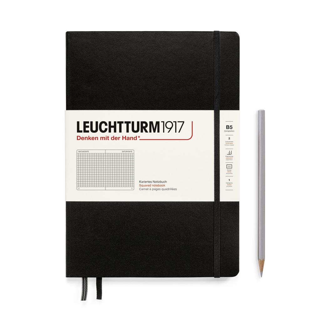 Leuchtturm1917 Composition Hardcover Squared Notebook, 219 Numbered Page (Black) - B5, 4004117616198