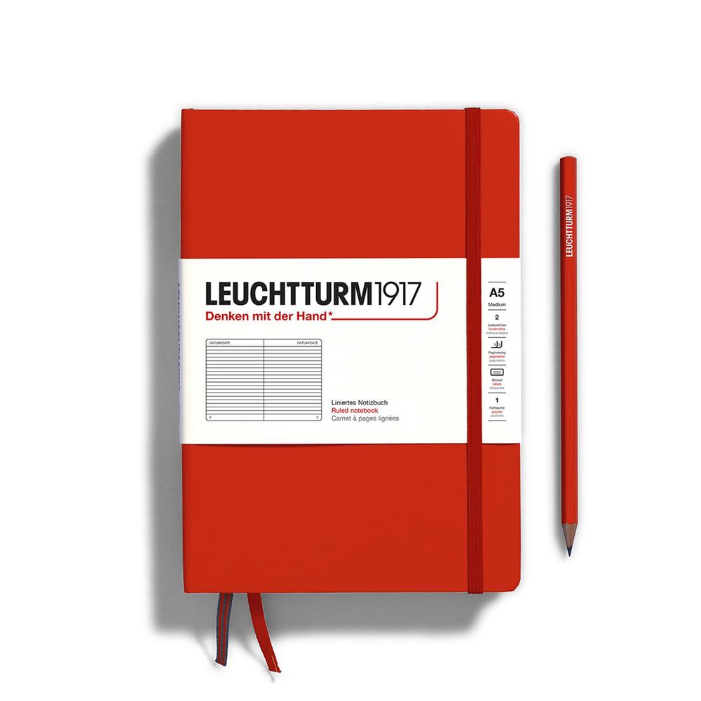 Leuchtturm1917 Hardcover Medium A5 Notebook, 251 Pages, Ruled (Fox Red), 4004117625909