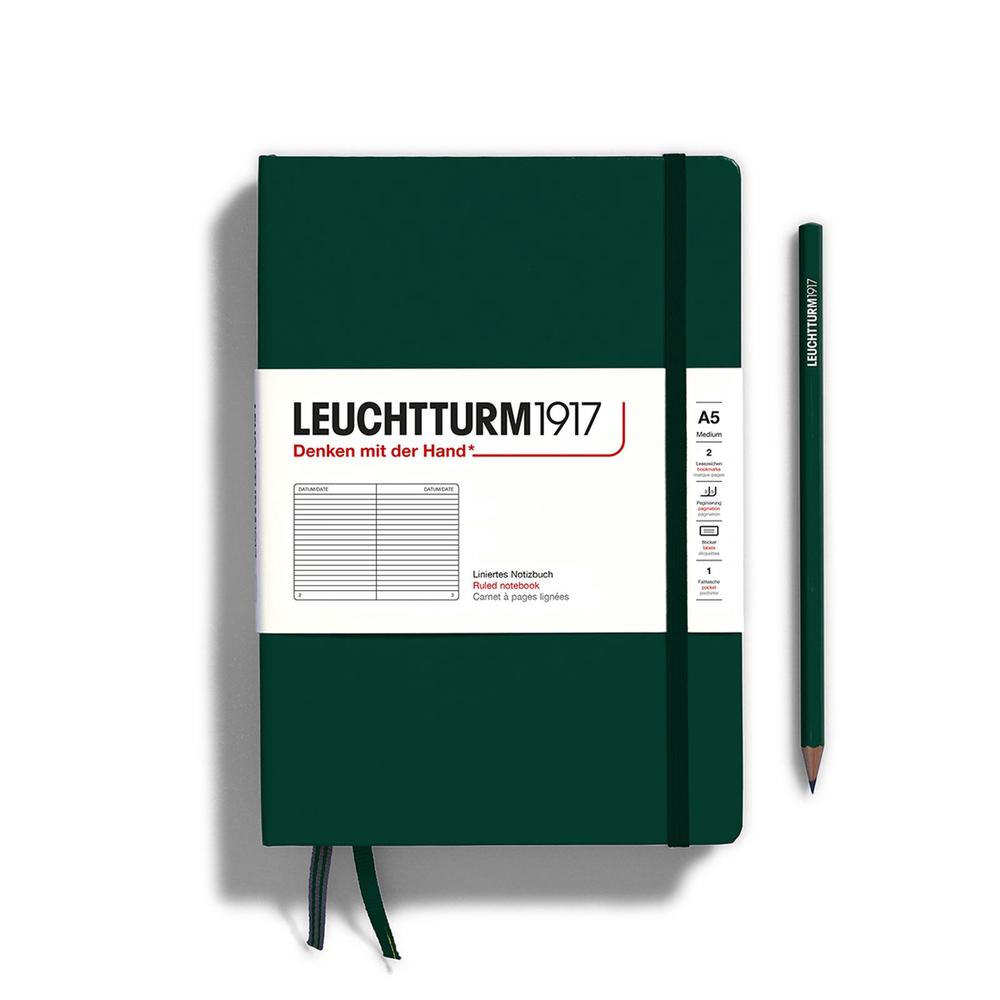 Hardcover Medium A5 Notebook, 251 Pages, Ruled (Forest Green), 4004117625947