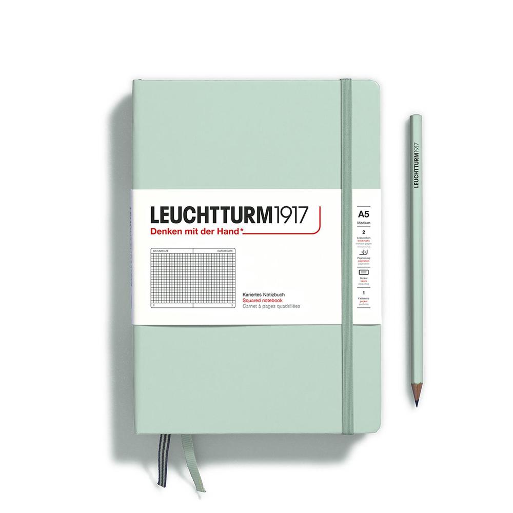Leuchtturm1917 Hardcover Medium A5 Notebook, 251 Pages, Squared (Mint Green), 4004117625992