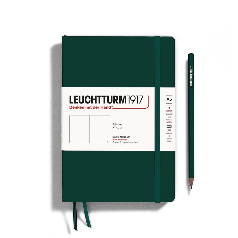 Leuchtturm1917 Softcover Medium A5 Notebook, 123 Pages, Plain (Forest Green), 4004117626067
