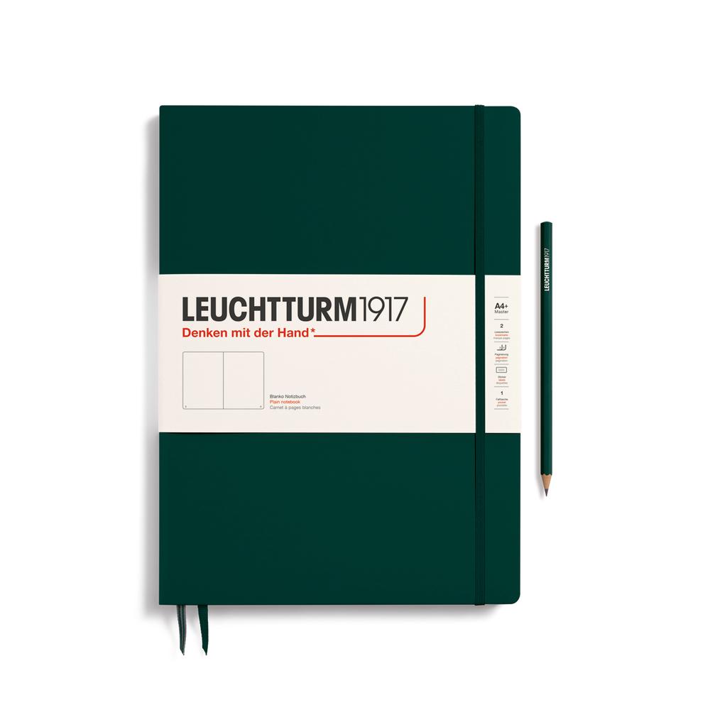 Leuchtturm1917 Master Slim Hardcover Plain Notebook, 123 Pages (Forest Green) - A4+, 4004117647598