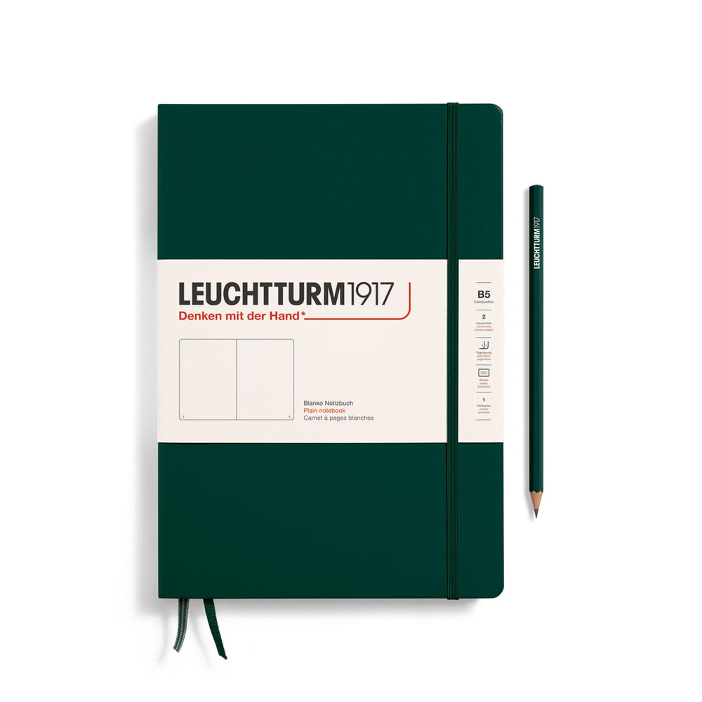 Leuchtturm1917 Notebook Hardcover Composition, Plain, 219 Numbered Pages (Forest Green) - B5, 4004117647666