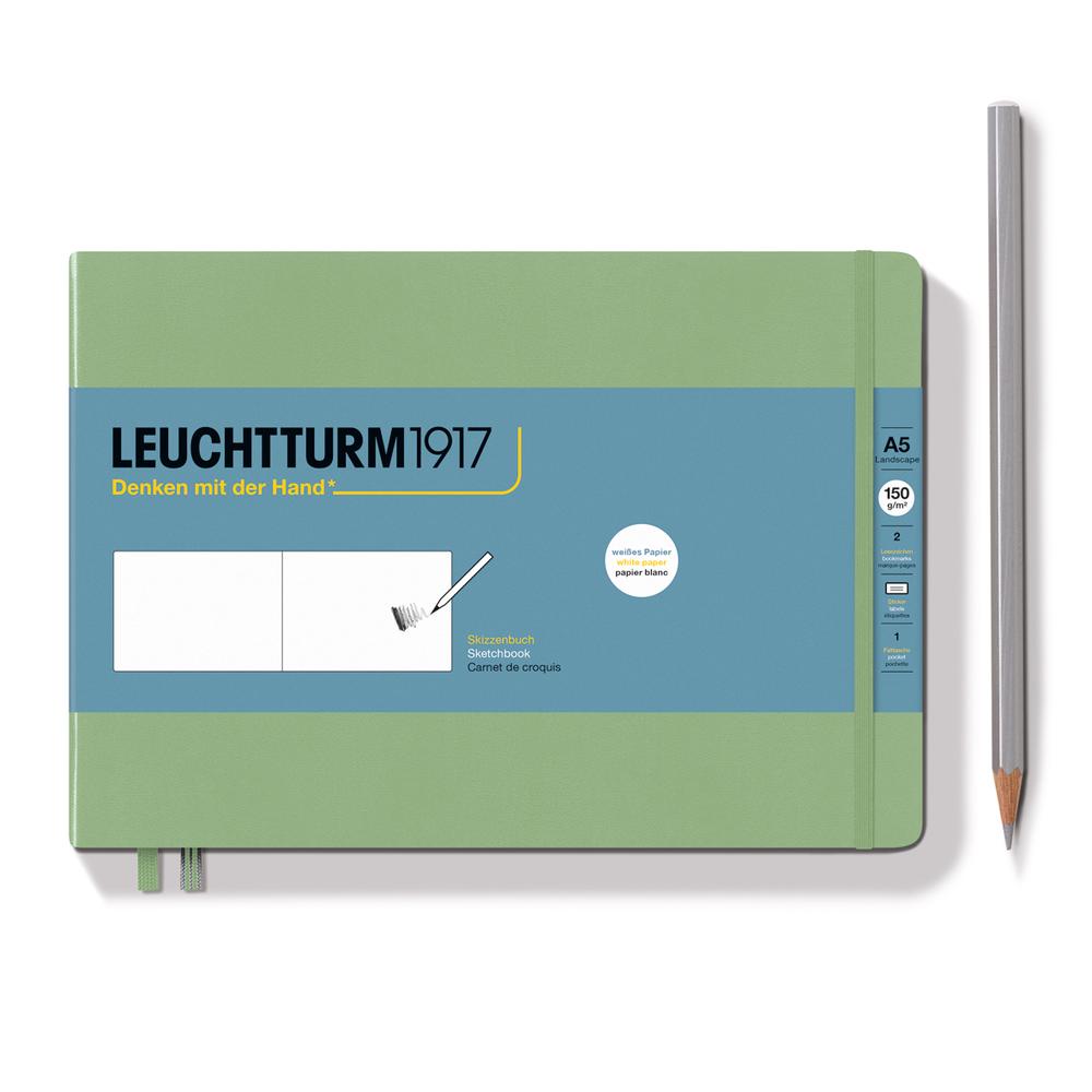 Leuchtturm1917 Sketchbook Landscape Hardcover, Plain, 112 Pages (Sage) - A5, 4004117648465