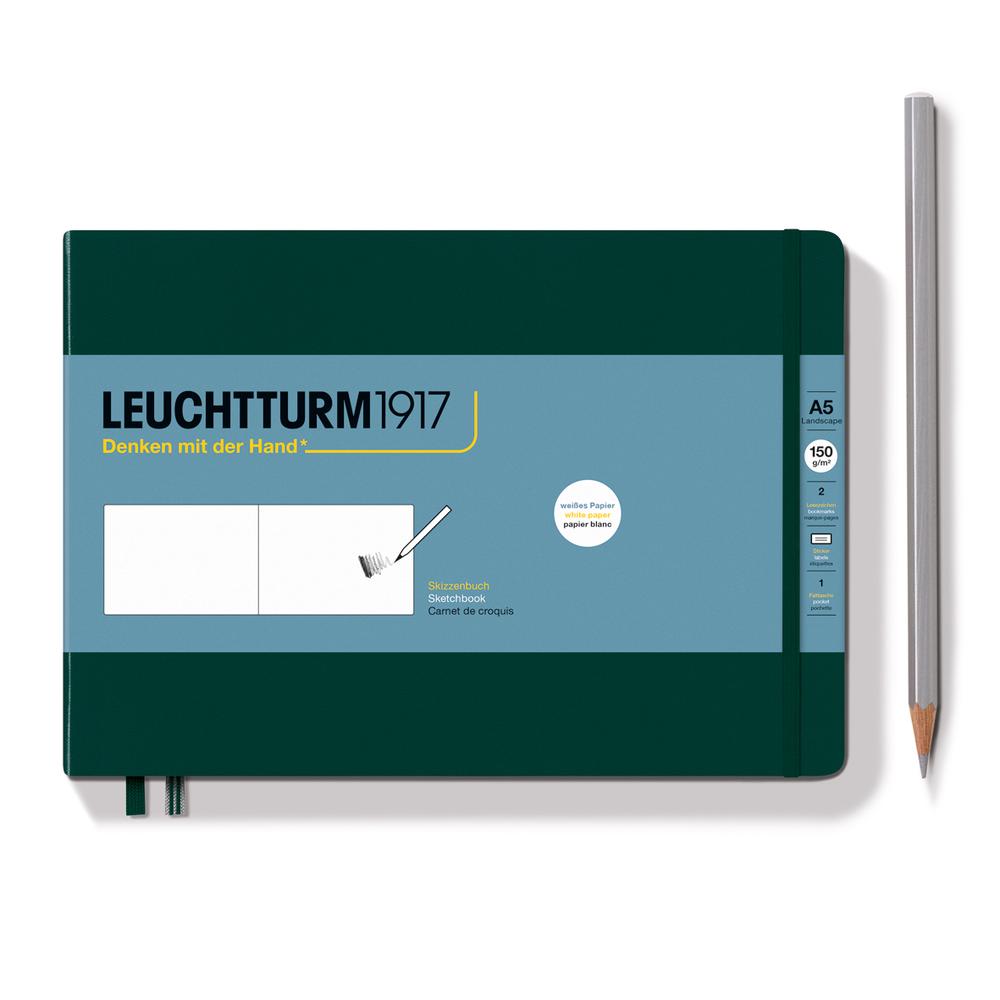Leuchtturm1917 Sketchbook Landscape Hardcover, Plain, 112 Pages (Forest Green) - A5, 4004117648472