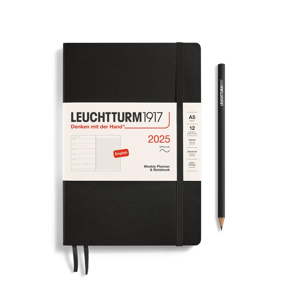 Leuchtturm1917 Weekly Planner & Notebook 2025, Softcover (Black) - A5, 4004117651861