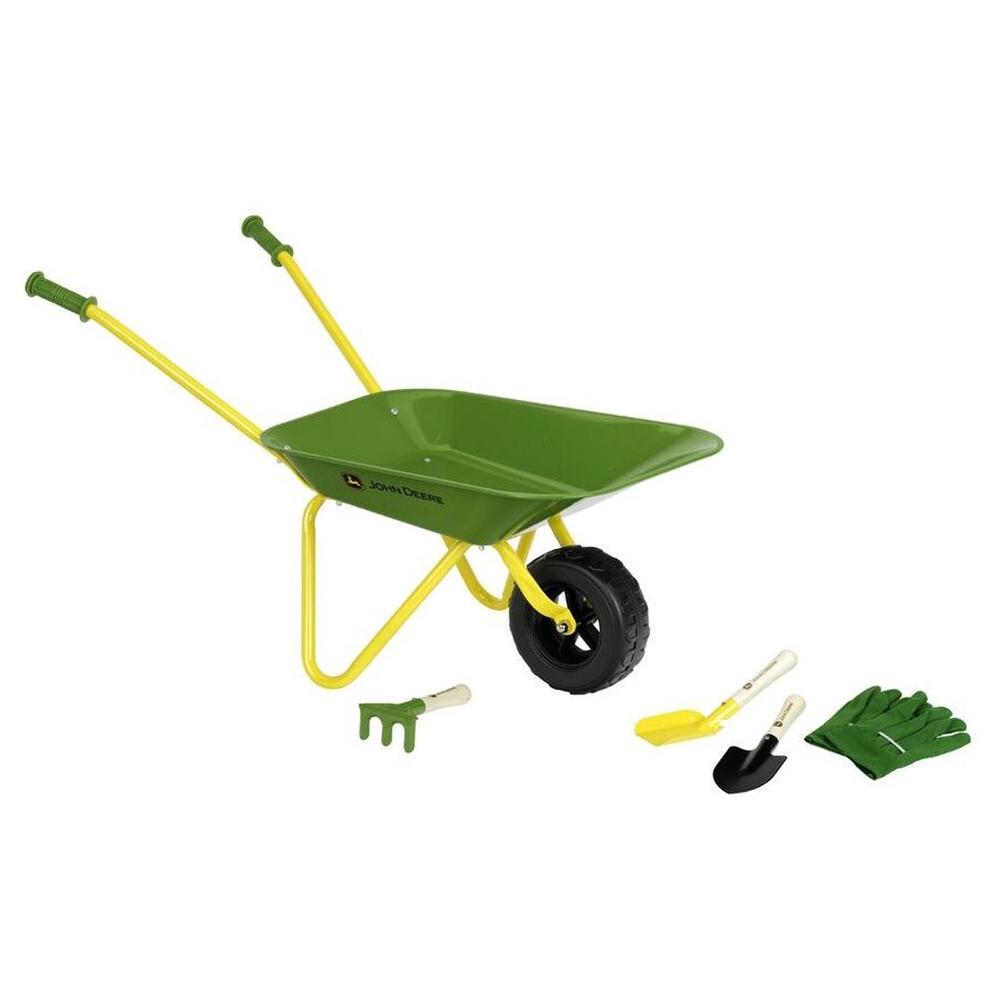 John Deere Metal Wheelbarrow with 3 Garden Tools & Gloves, 4009847039767