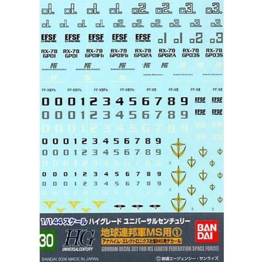 Bandai Gundam Decal 30 HGUC Multiuse - Earth Federation 1, 4543112450838