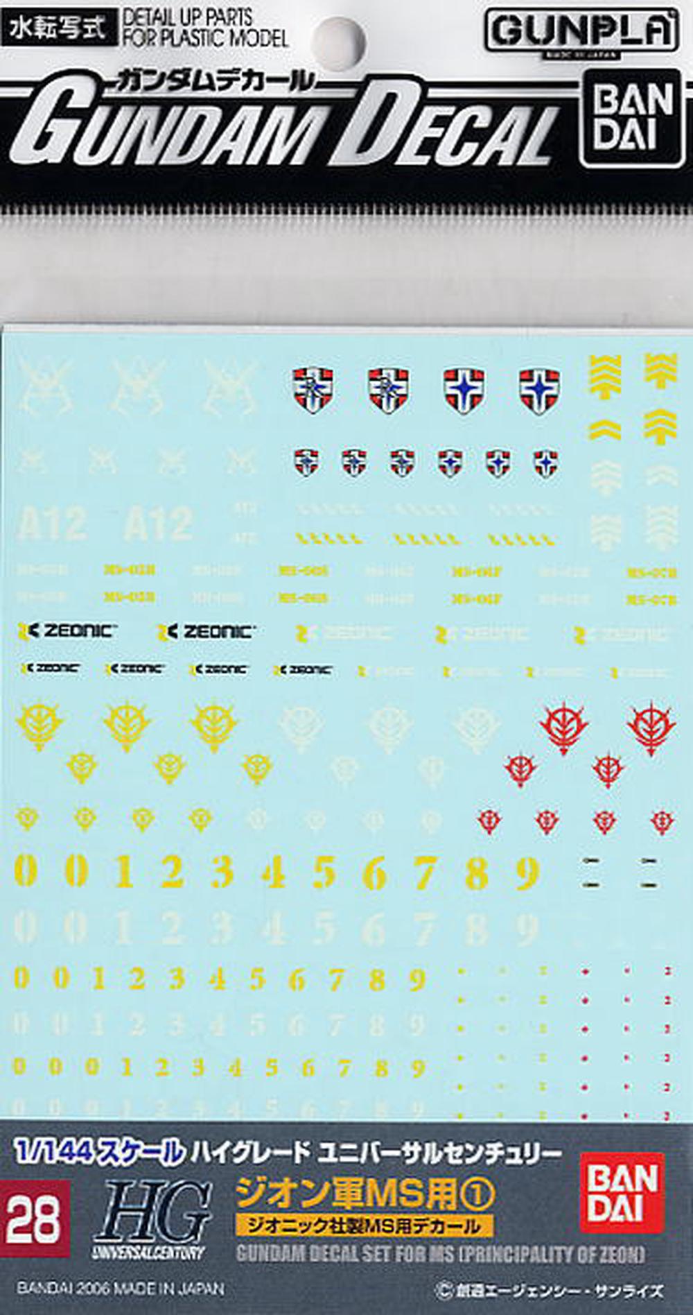 Gundam Decal 28 HGUC Zeon MS 1, 4573102574961