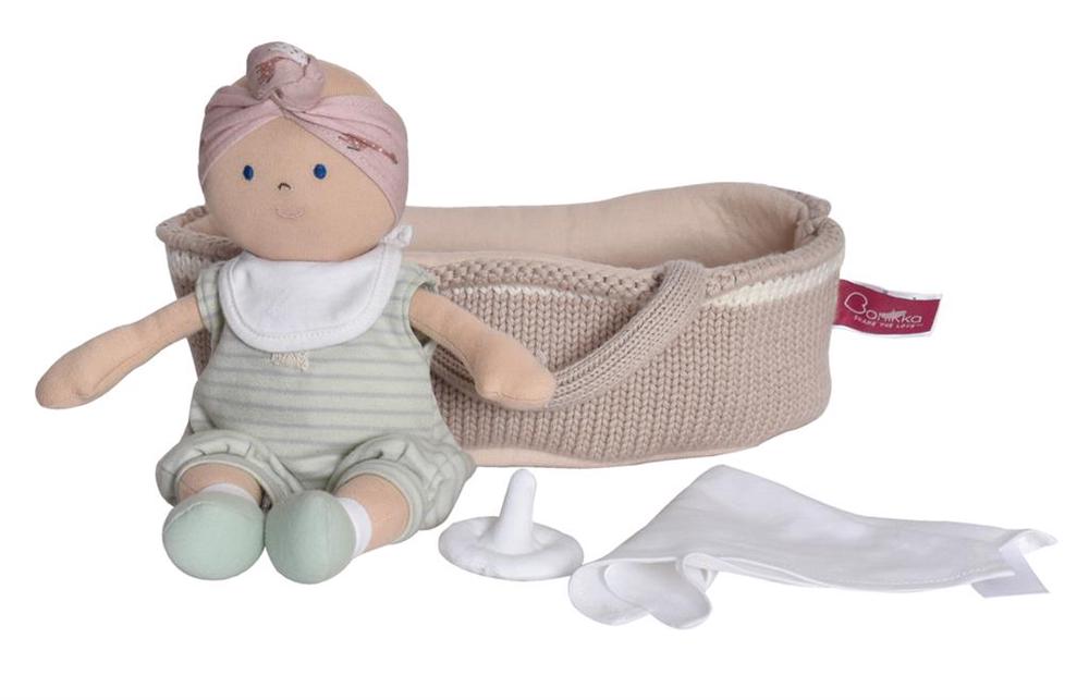 Remi, Baby Knitted Carry Cot with Soother and Blanket (Light Skin Doll), 4792247009118
