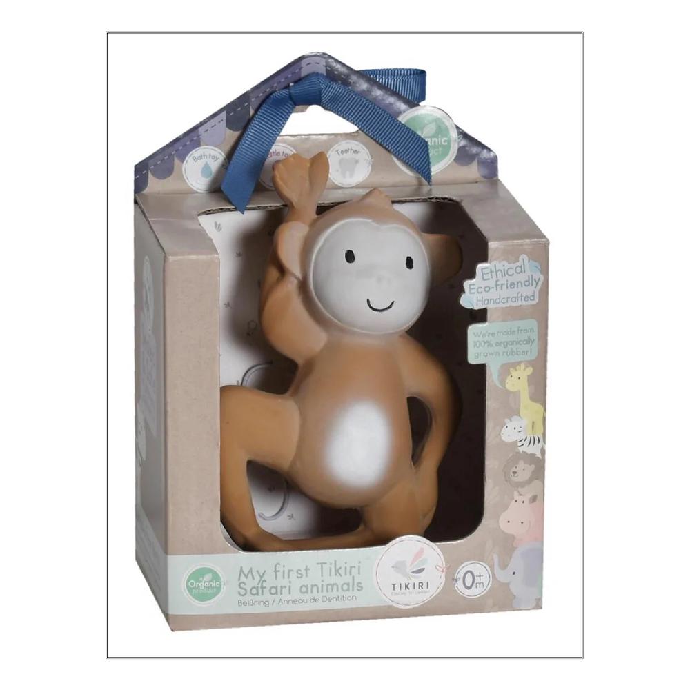Tikiri My 1st Safari Animals - Monkey - Natural Rubber Teether Rattle & Bath Toy, 4792247009385