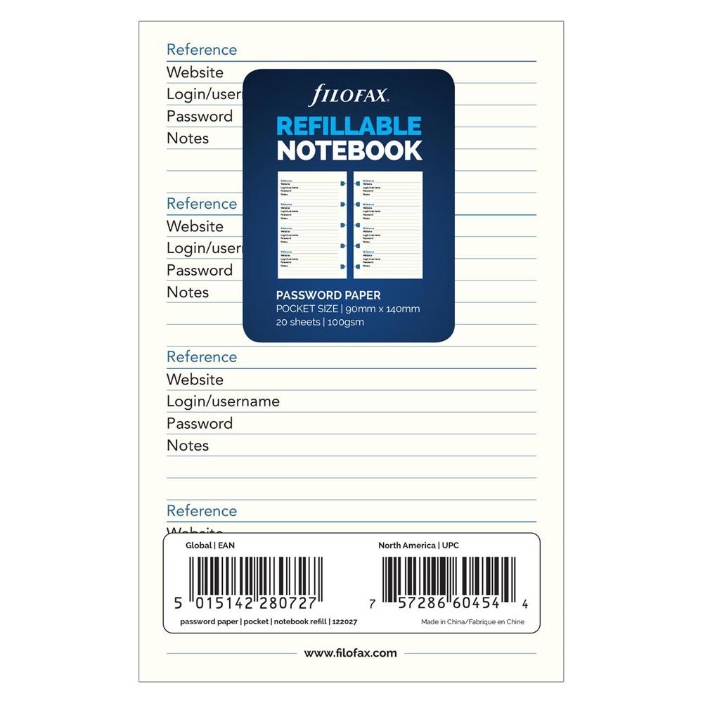 Filofax Pocket Notebook Refill Password, 20 Pack, 5015142280727