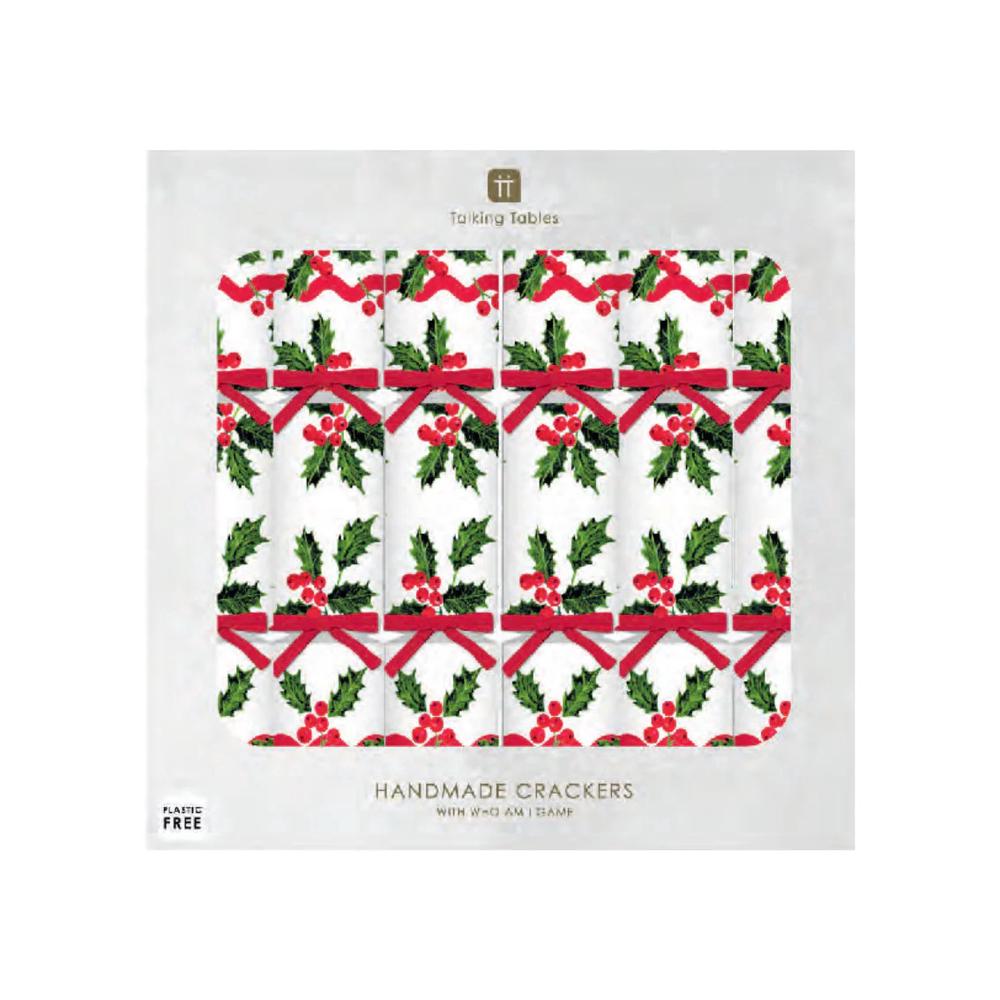 Talking Tables Botanical Holly Christmas Crackers - Who Am I Game, 6 Pack, 5052715152425