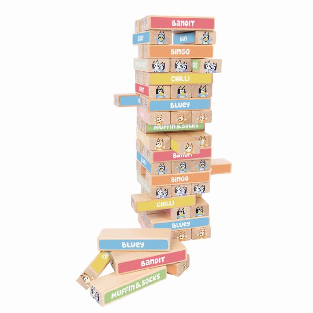Bluey Wooden Tumbling Tower - 28cm, 5055069721361