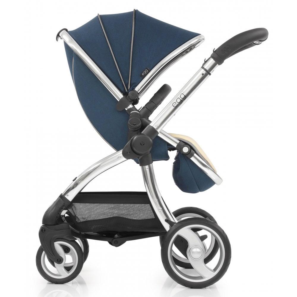 Navy and shop tan pram