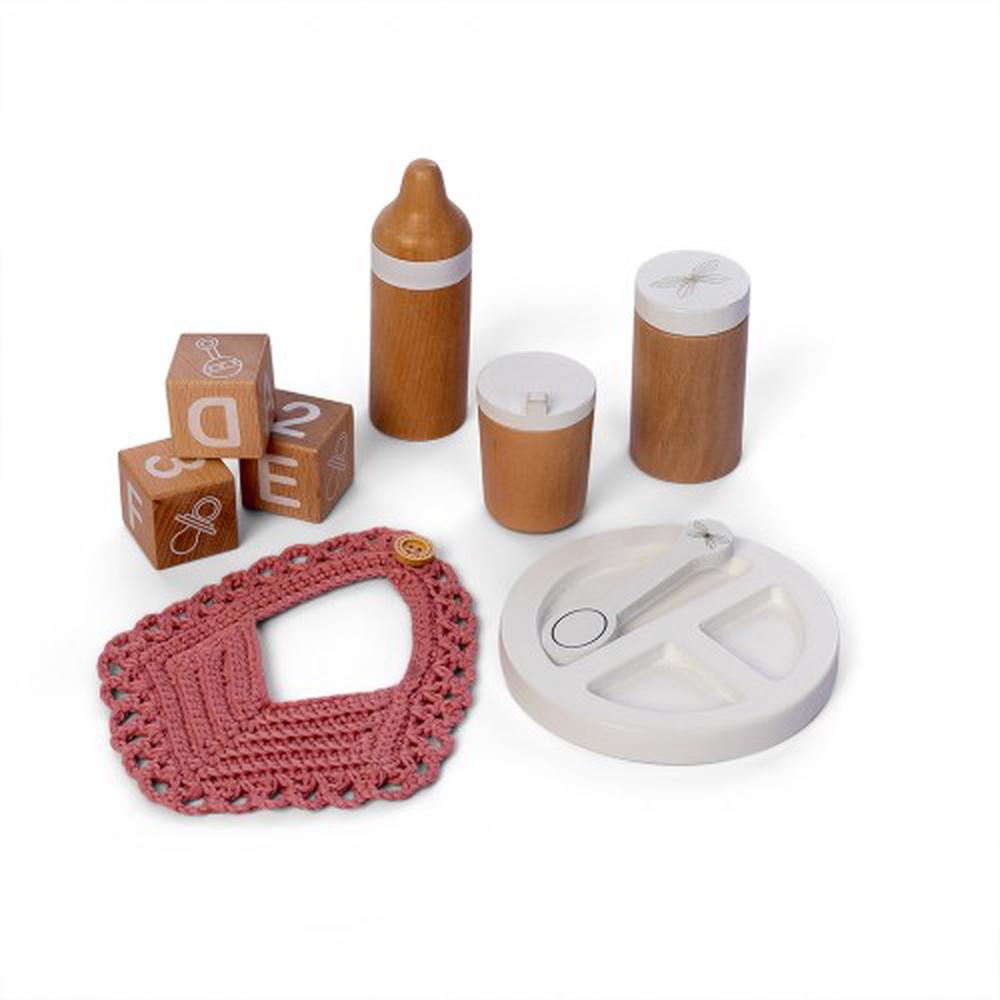 Wooden Role Play Doll Wooden Feeding Set, 9 Piece, 5706798841966