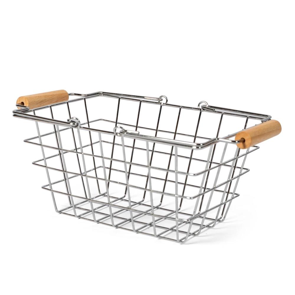 Metal Shopping Basket with Wooden Handle, 5706798856717