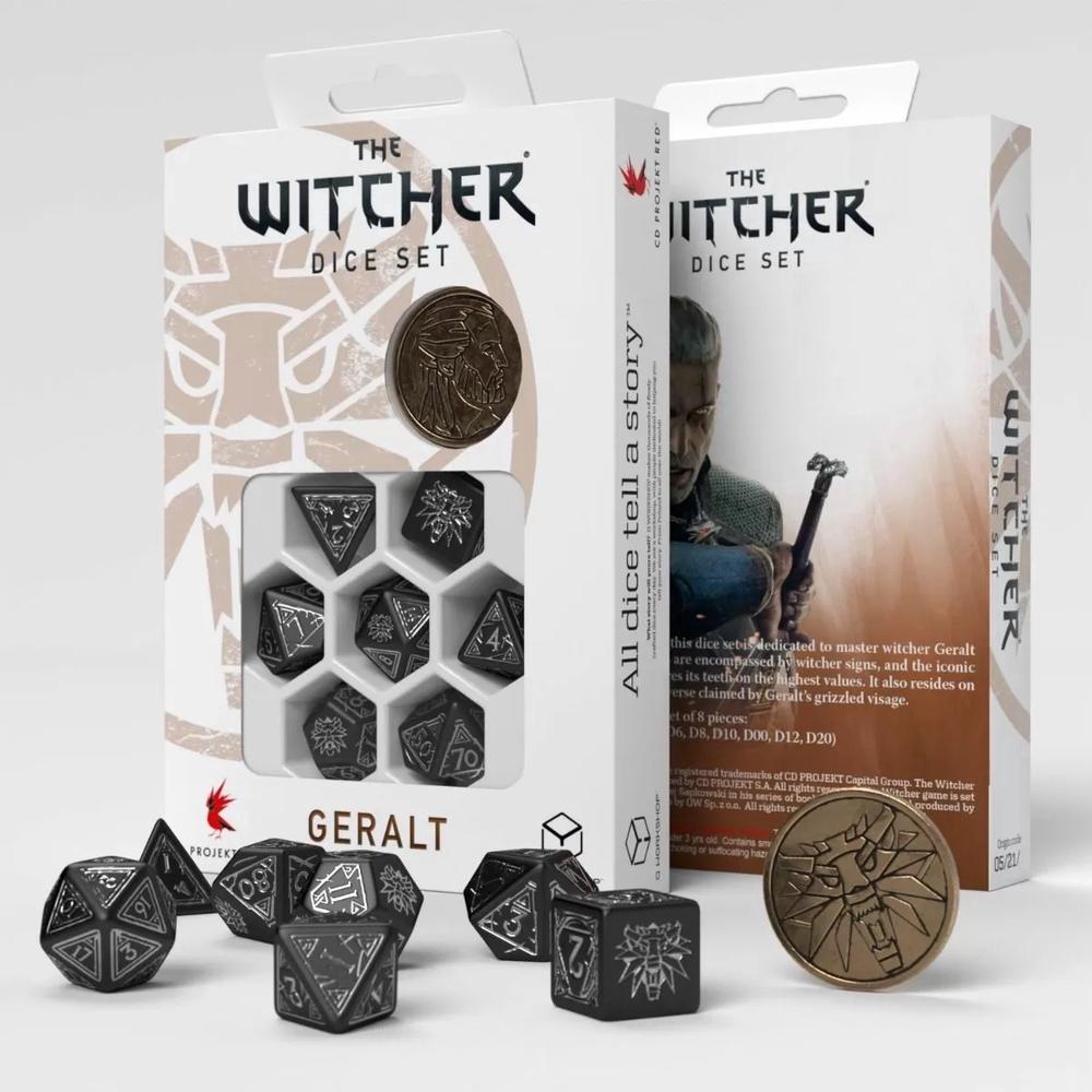 Q Workshop The Witcher Dice Set - Geralt Silver Sword Dice Set 7 with Coin, 5907699496587