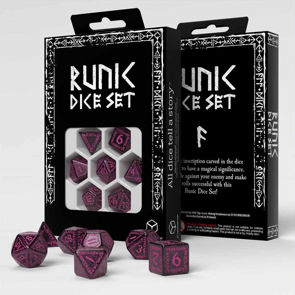 Q-Workshop Runic Shimmering Black w Magenta - Dice Set, 7 Pieces, 5907699497553