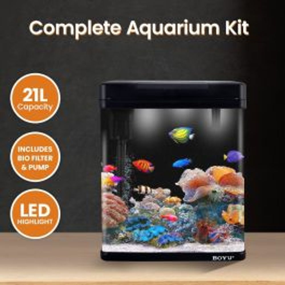 Boyu Complete Fish Tank Aquarium Kit Curved Glass with LED Light & Bio Filter Pump - 21 Litre by Boyu - ISBN: 6941855204233
