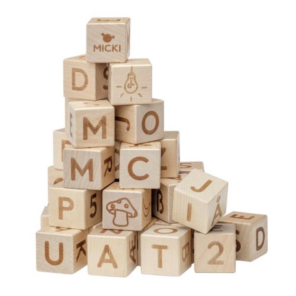 Micki Premium Wooden Letter and Number Building Blocks, 36 pcs, 7315621030064