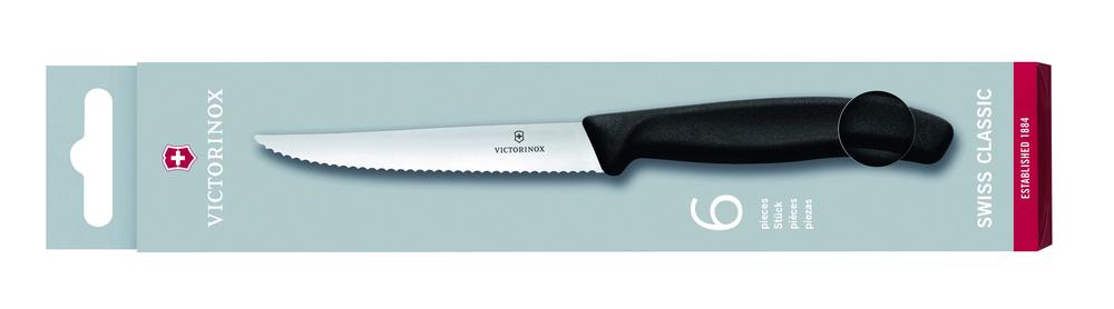 Steak Knife, Wavy Edge Pointed Gift Set, 6 Piece (Black) - 11cm, 7611160058843