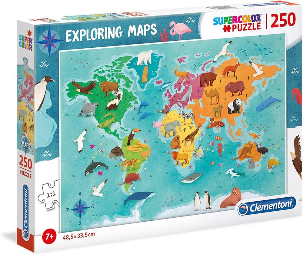 Super Colour: Exploring Maps - Animals In The World, 250 Piece, 8005125290635