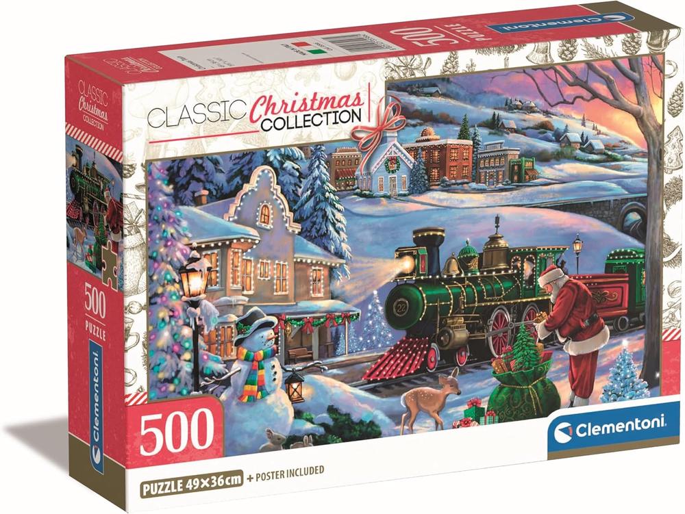 Clementoni Christmas Train Poster Included Jigsaw Puzzle, 500 Pieces, 8005125355662