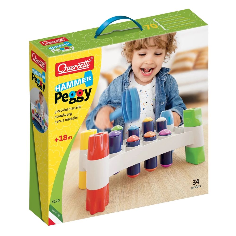 Quercetti PlayEco+ Hammer Peggy - Colorful Peg Pounding Toy main image 1