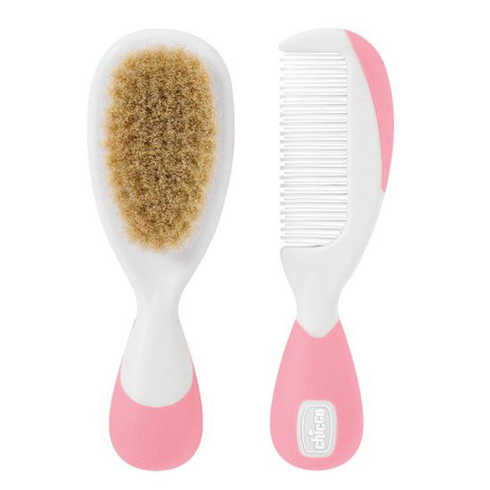 Chicco Brush & Comb Set With Natural Bristles (Pink), 8058664011926