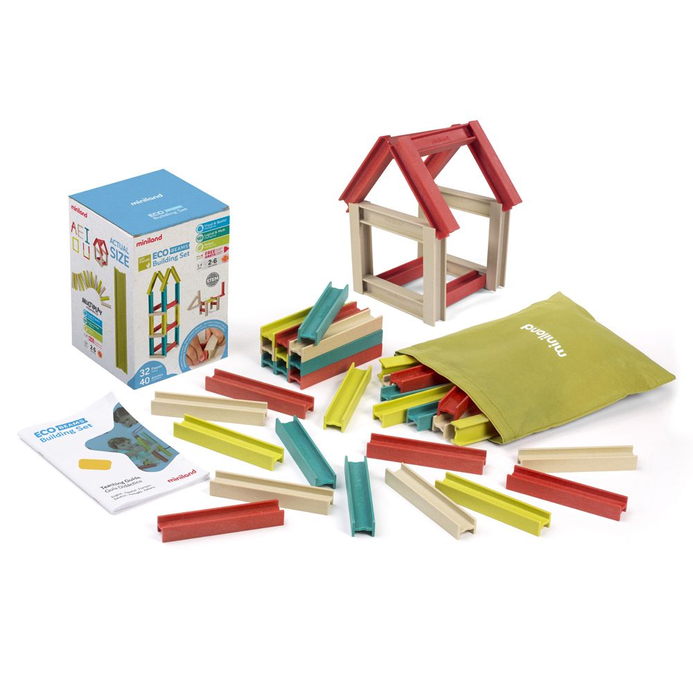 Miniland Eco Beams - Set Di Costruzione In Materiale Riciclato, 32 Travi Colorate Da 14 Cm, Per Bambini 24+ Mesi - 2