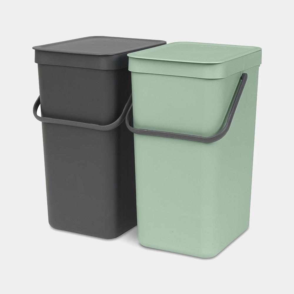 Brabantia Built-in Bin Sort & Go, 2 Piece (Jade Green/Grey) - 2x16L, 8710755214462