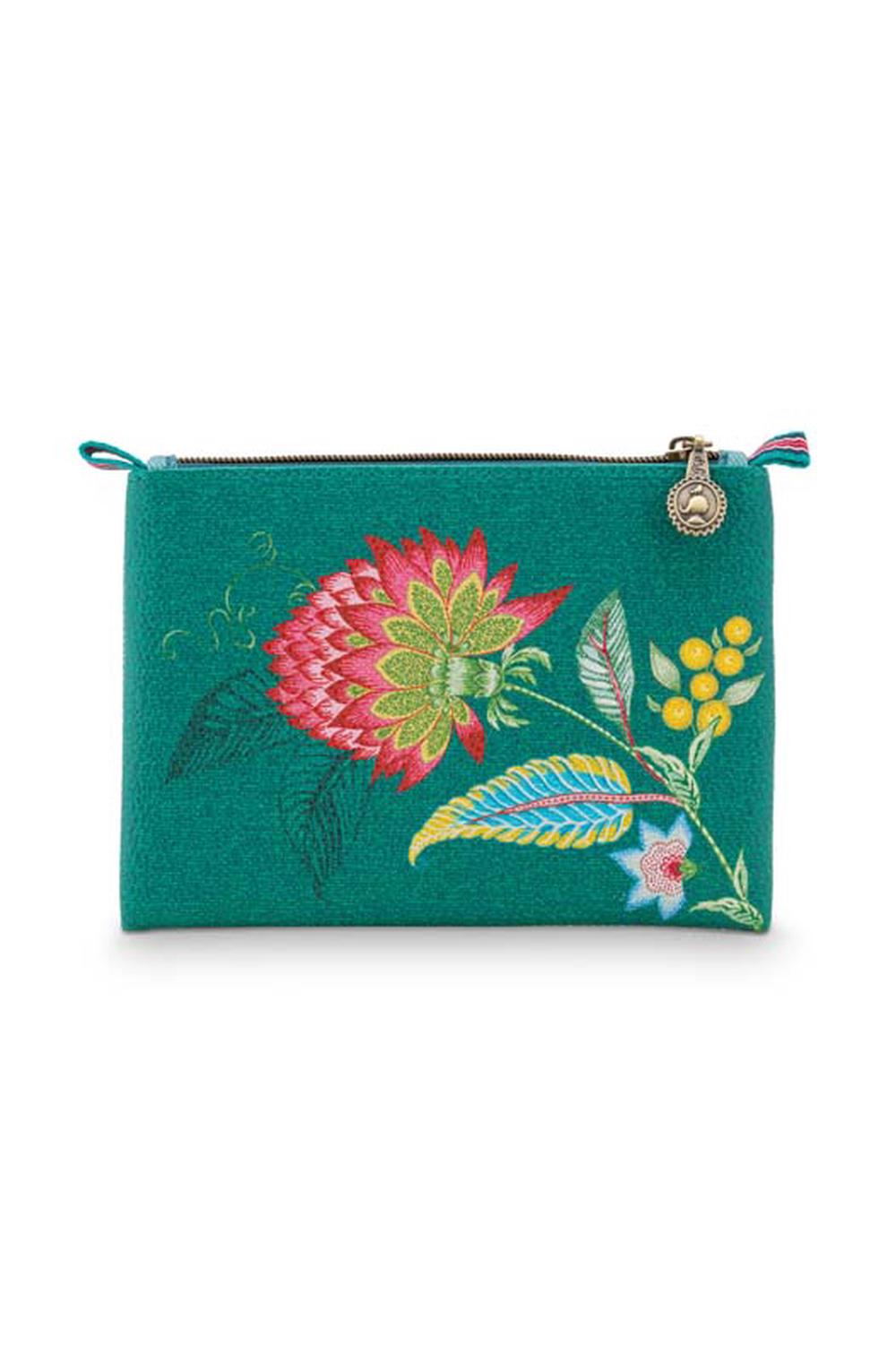 Jambo Flower/Blurred Lines Flat Beauty Pouch (Green), 8720088017050