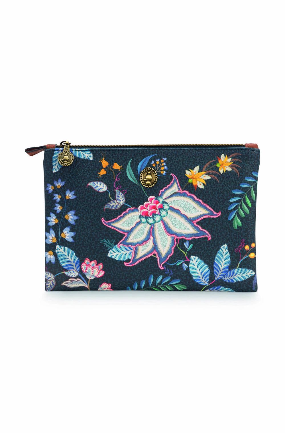Flower Festival Cosmetic Flat Pouch (Dark Blue) - 24 x 15.5 x 1cm, 8720289339876
