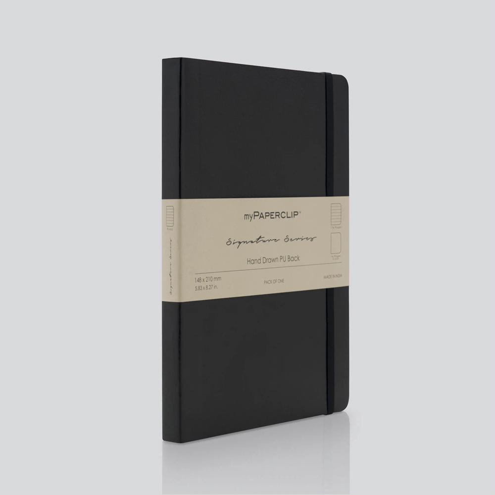 Signature Vegan Leather Ruled Notebook (Black) - A5, 8904228310533