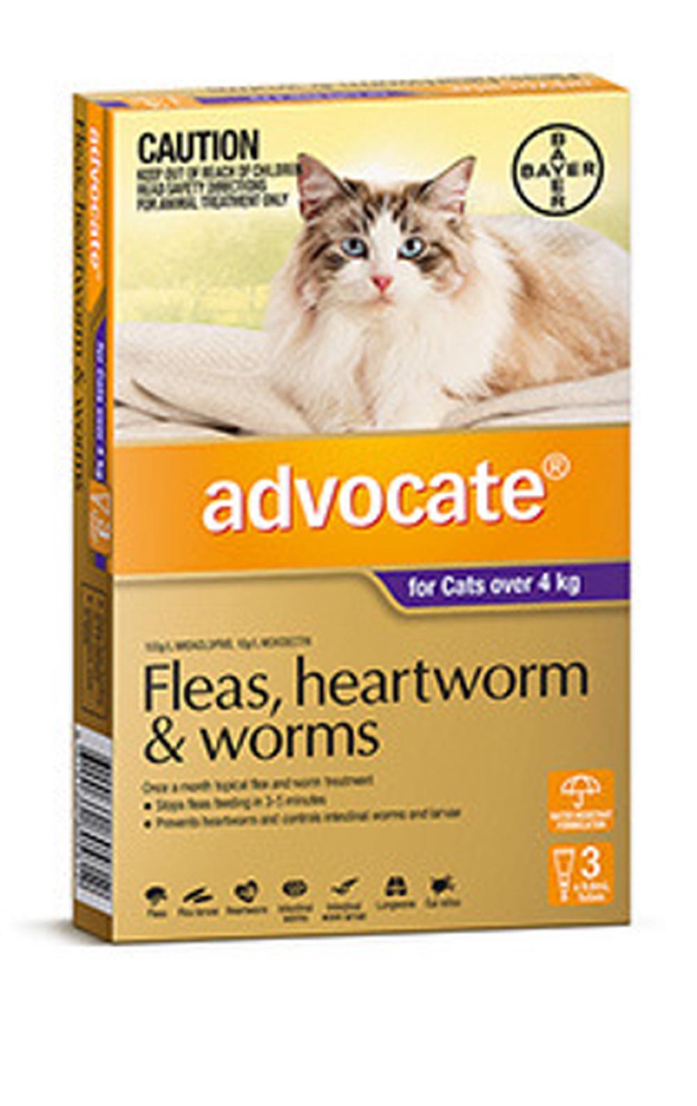 Advocate Flea & Wormer Spot On For Cat Over To 4Kg, 3 Pack, 9310160805812