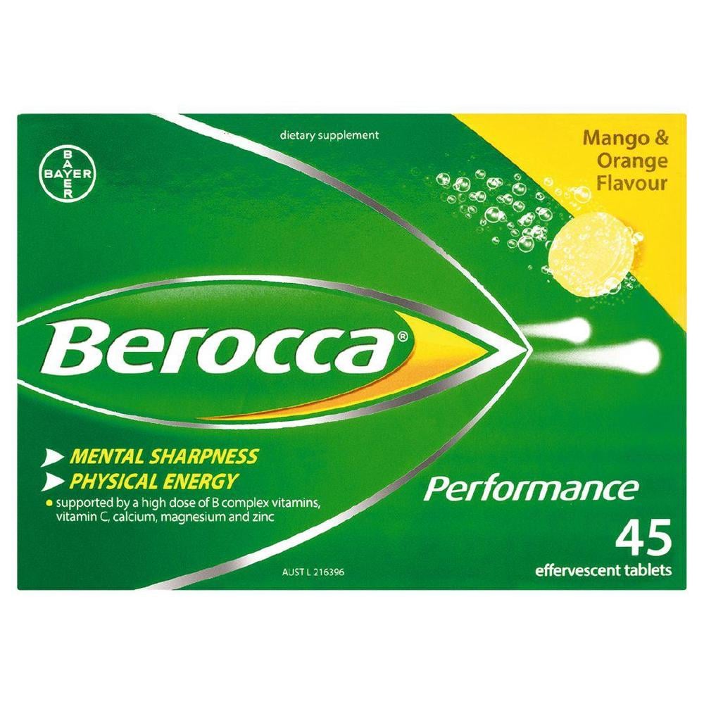 Berocca Energy Vitamin Effervescent Tablets, 45 Pack (Mango & Orange ...