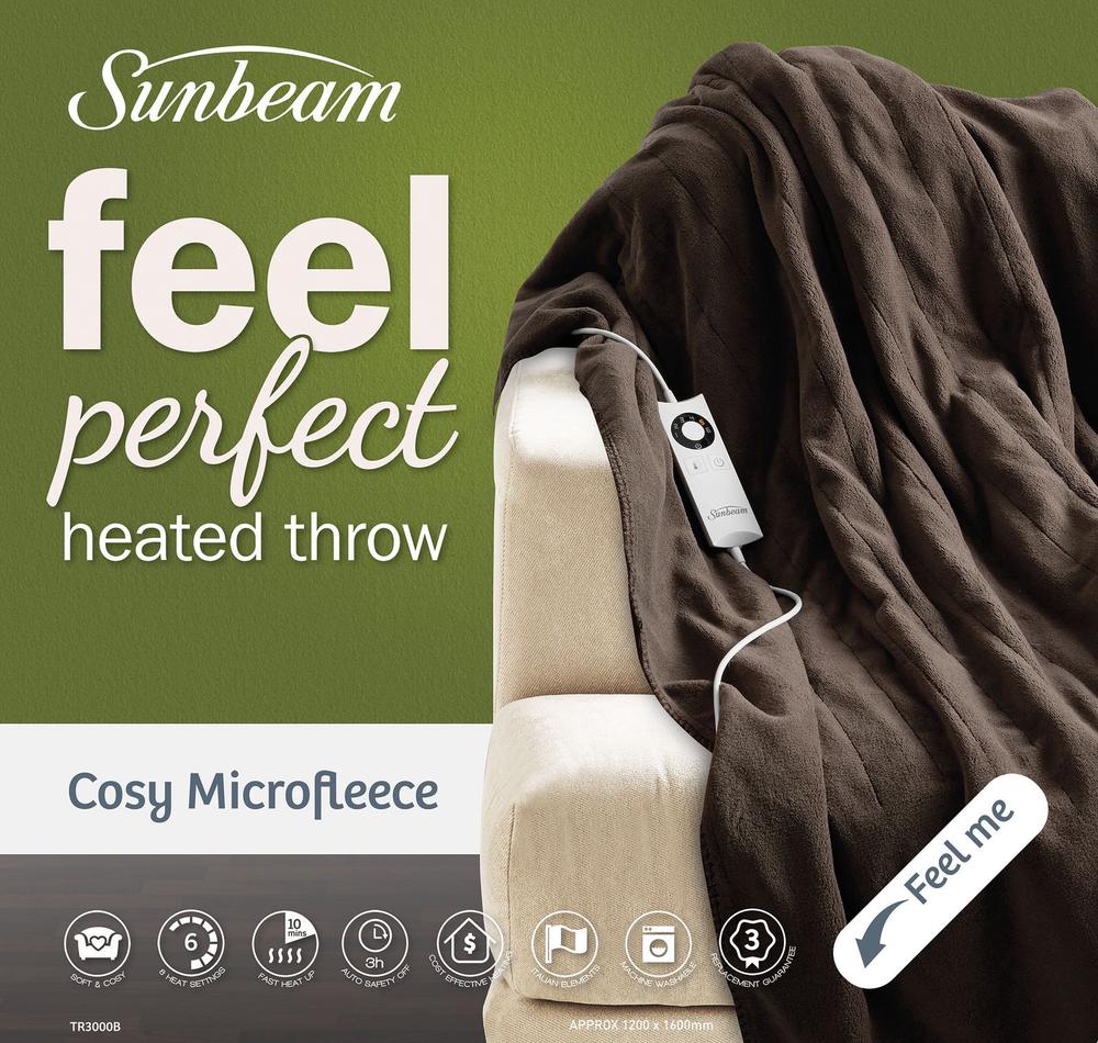 Sunbeam Feel Perfect Cosy Microfleece Heated Throw Rug Buy online at