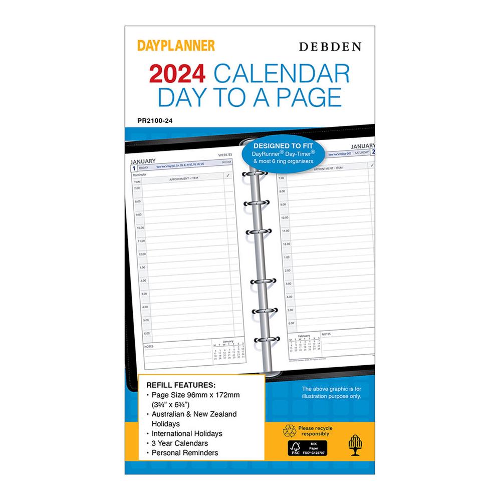Personal Dayplanner Refill 2024 Day to Page, 9312136253122