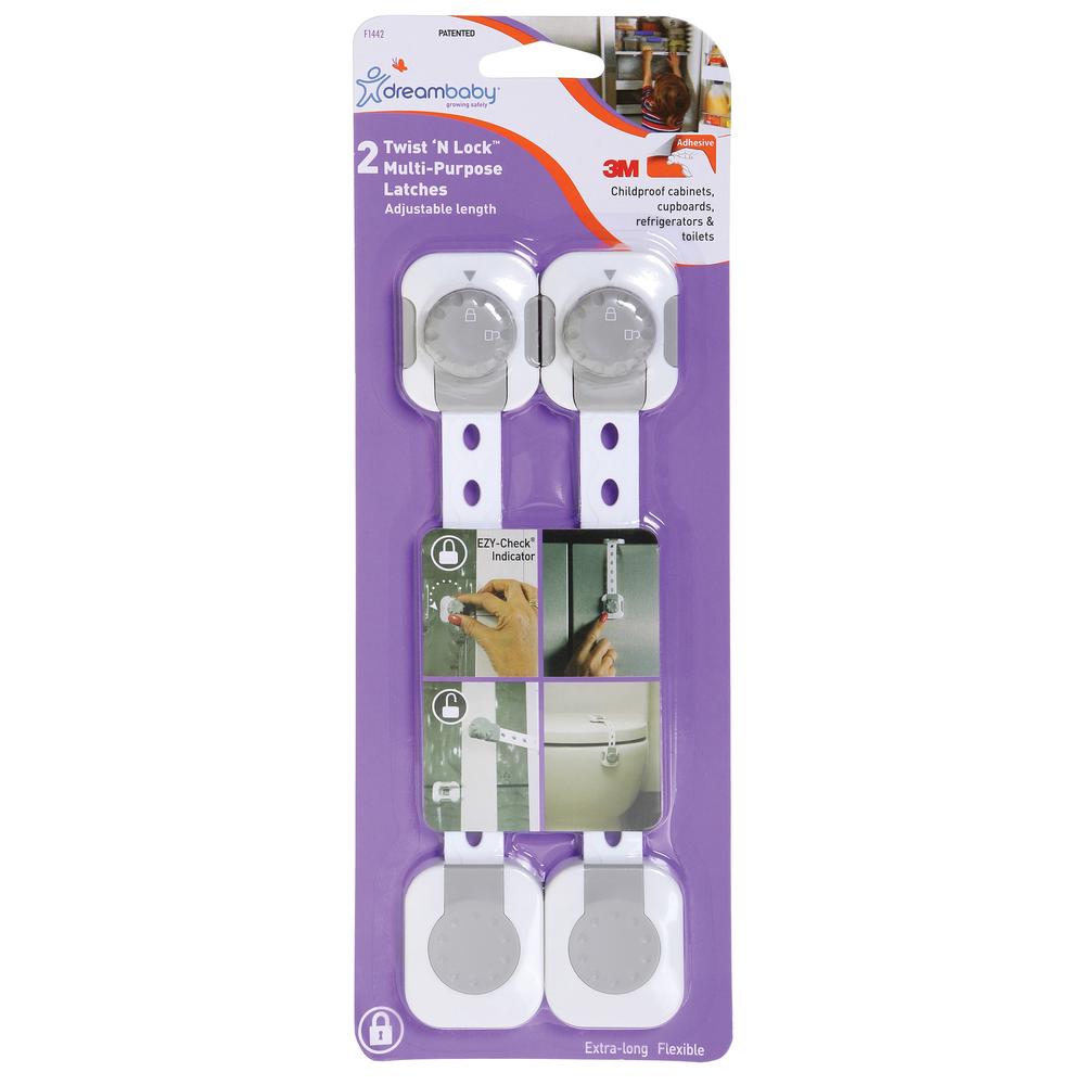 Twist 'N Lock Multi-purpose Latch, 2 Pack (White/Grey), 9312742314422
