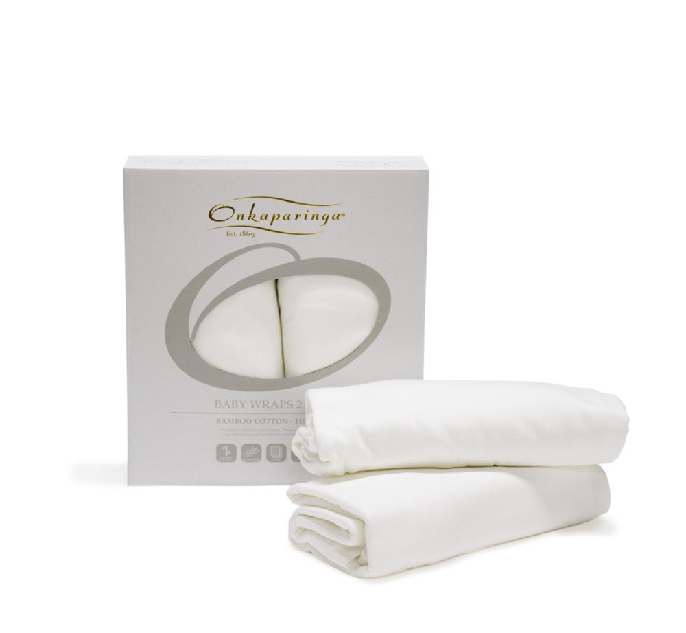 Baby Bamboo Cotton Jersey Wraps, 2 Pack (White) - 110x110cm, 9313571142965
