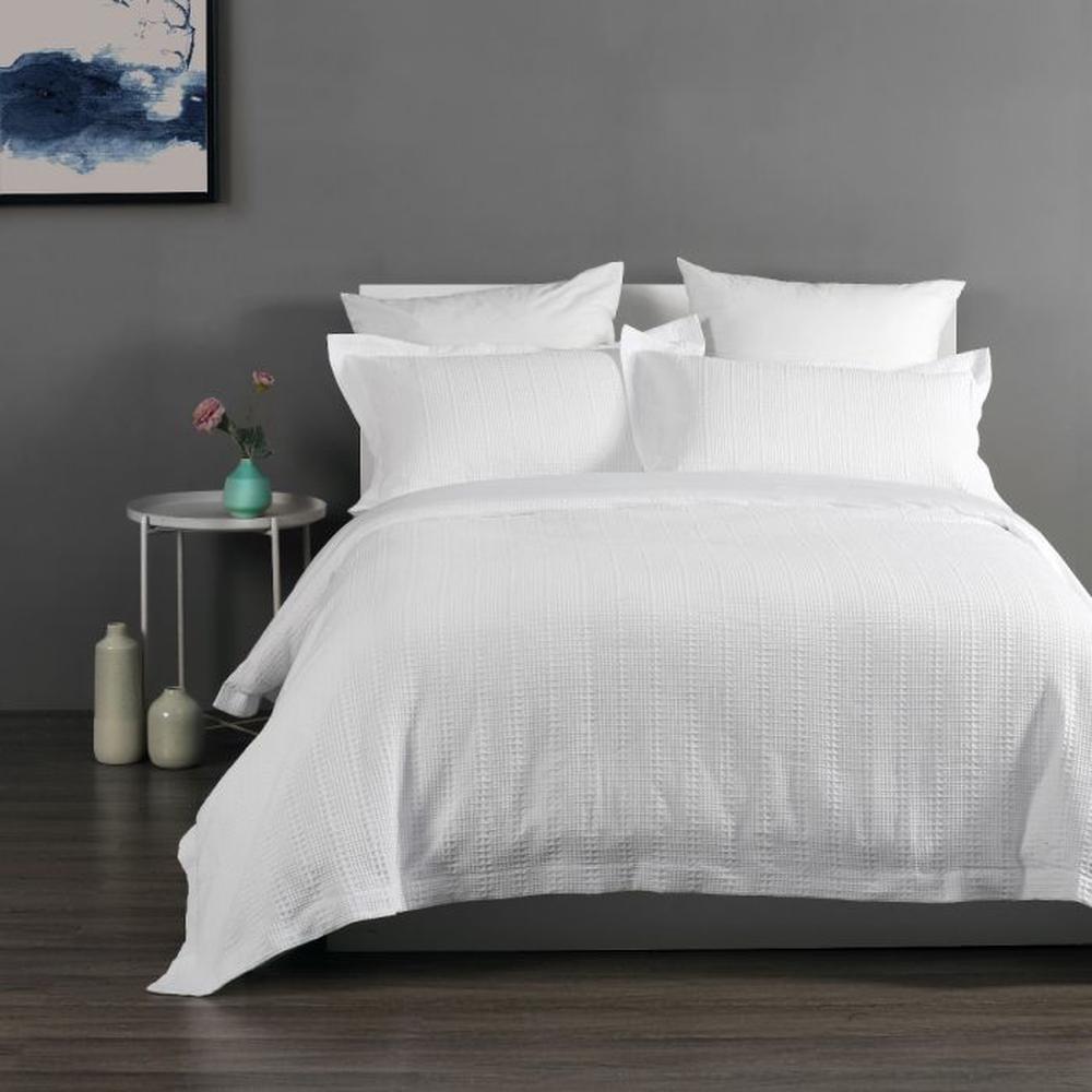 Onkaparinga Yarra Waffle Cotton Quilt Cover Set (White) King Buy